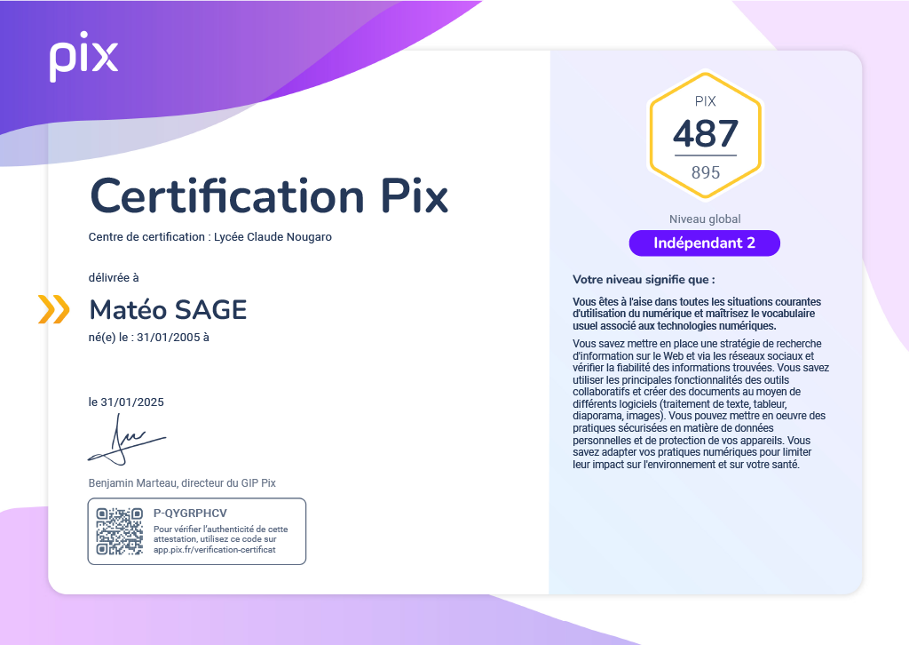 Certification Pix
